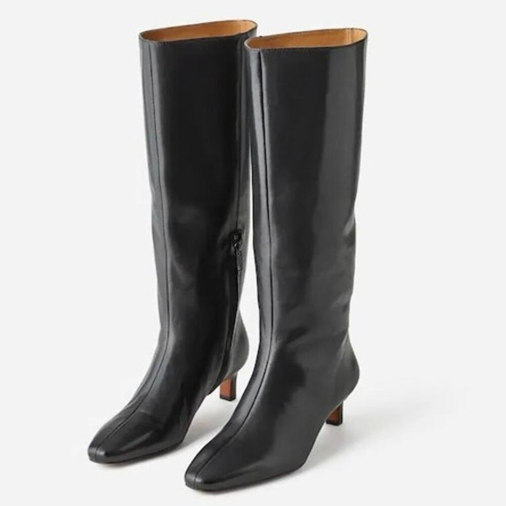 Madewell Black Leather Boots Size 8 Dimes Knee High Kitten Heel Pointed Toe New